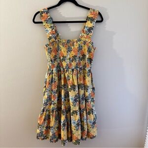Abercrombie and Fitch Sleeveless cotton floral smocked bodice Dress Sz L Pockets